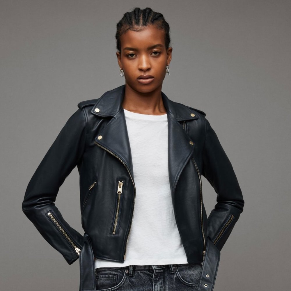 All Saints Balfern Belted Leather Biker Jacket. Black. Size 4 US.